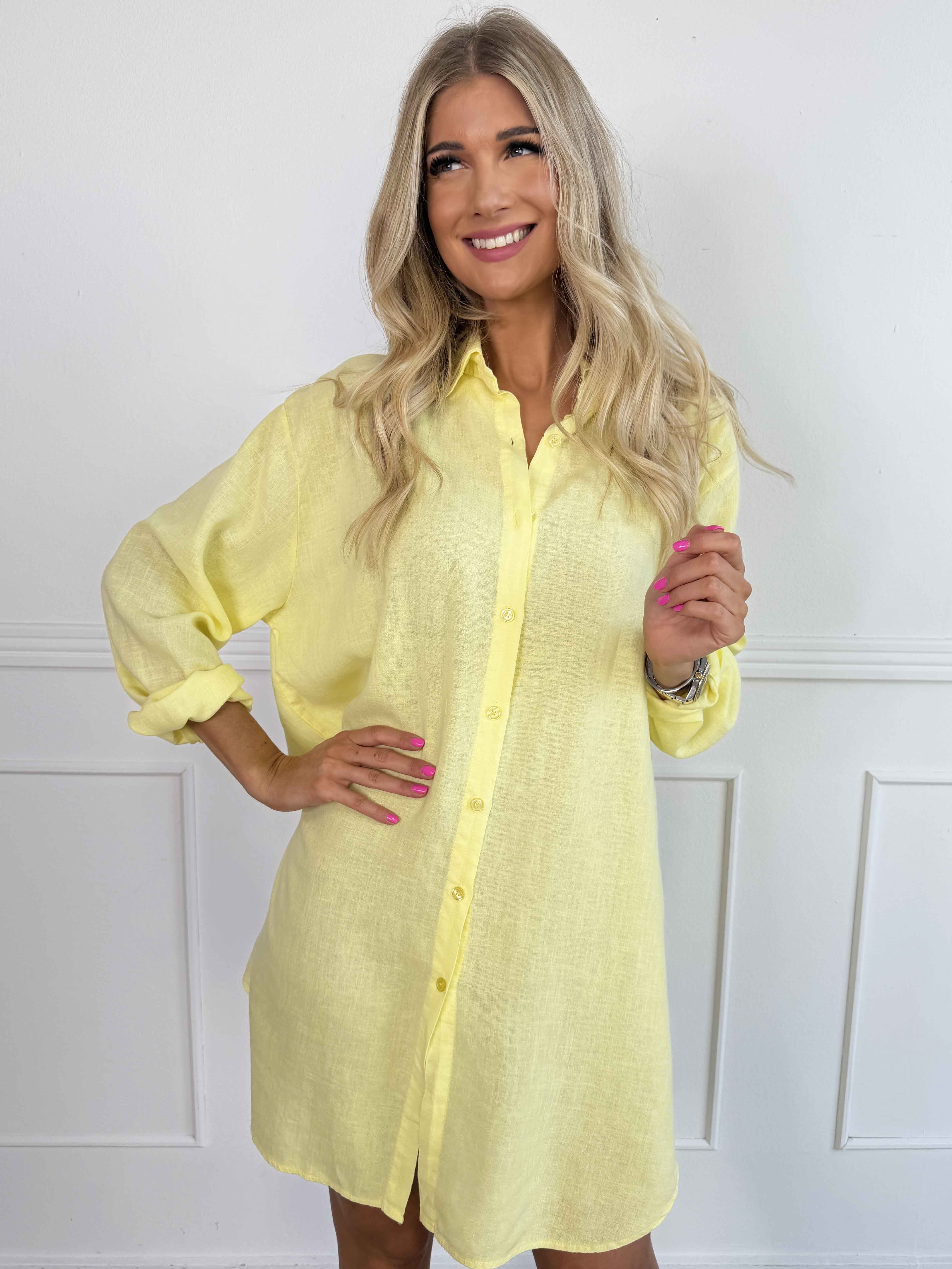 Clara Dress - Ensfarvet skjortekjole i viskose og hør